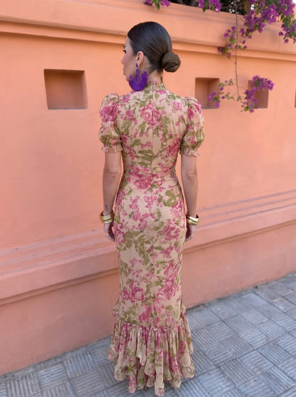 Vestido floral rosa detalle estampado