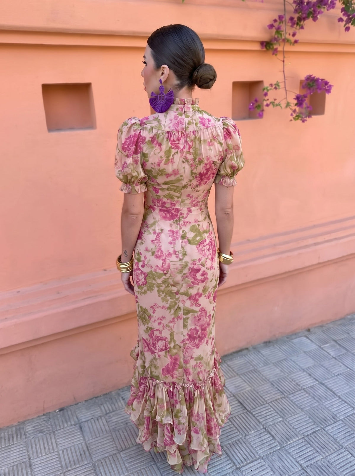 Vestido floral rosa vista completa