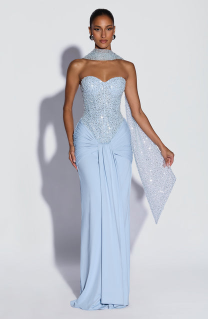 Carina Vestido Maxi - Azul glaciar