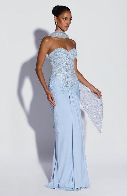 Carina Vestido Maxi - Azul glaciar