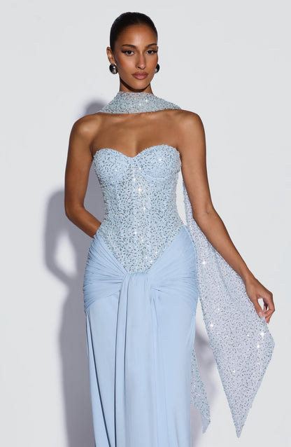 Carina Vestido Maxi - Azul glaciar