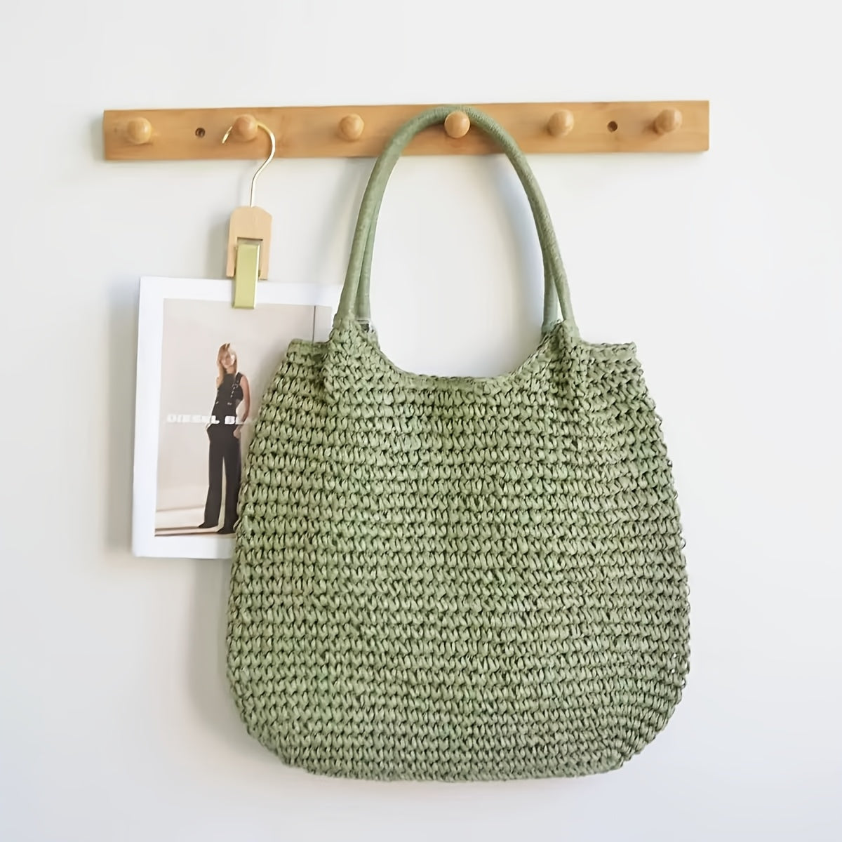 Matilde | Bolso bandolera de paja trenzada - verde salvia
