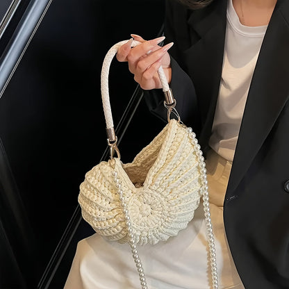 Tamara | Bolso tote trenzado con correa de cadena - Blanco crema