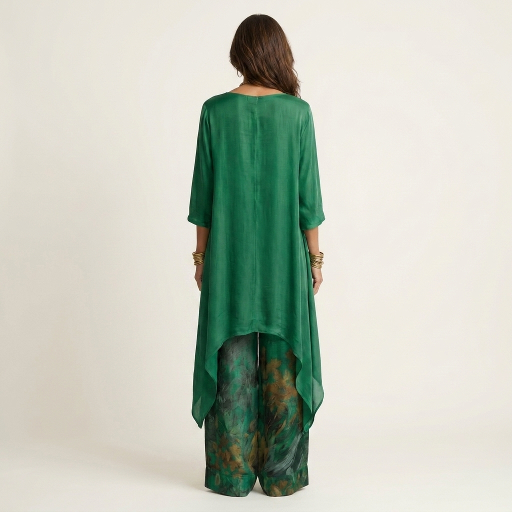 Cariola | Conjunto de dos piezas de algodón y seda con túnica asimétrica