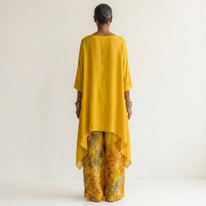 Cariola | Conjunto de dos piezas de algodón y seda con túnica asimétrica
