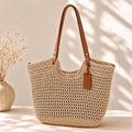 Alina | Bolsa Shopper Tejida a Mano con Ganchillo - Beige Claro