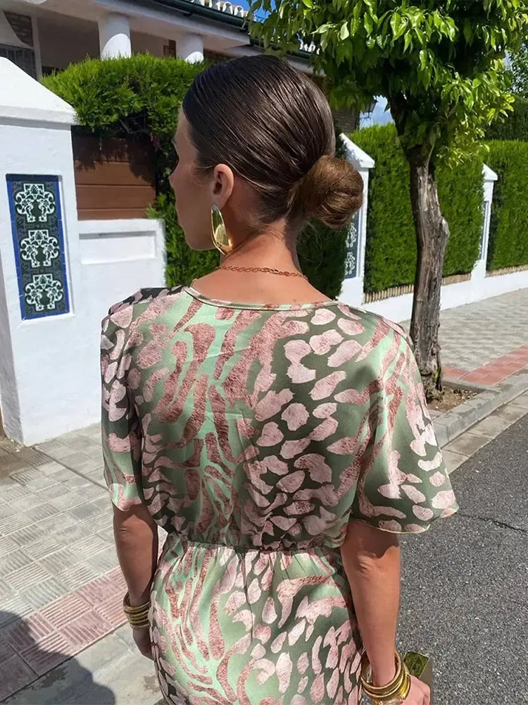 Higinia™ | Vestido Midi Estampado en Tonos Cobrizos