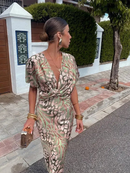 Higinia™ | Vestido Midi Estampado en Tonos Cobrizos