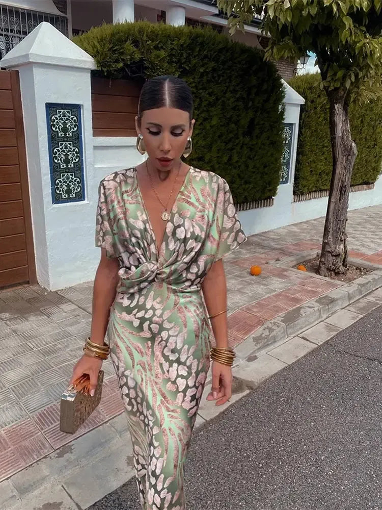 Higinia™ | Vestido Midi Estampado en Tonos Cobrizos