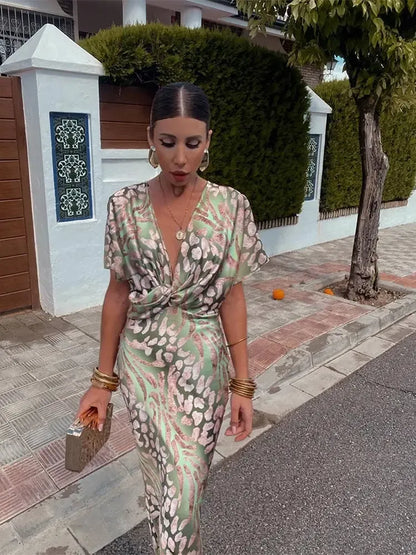 Higinia™ | Vestido Midi Estampado en Tonos Cobrizos