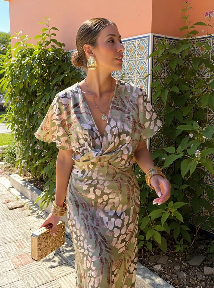 Higinia™ | Vestido Midi Estampado en Tonos Cobrizos