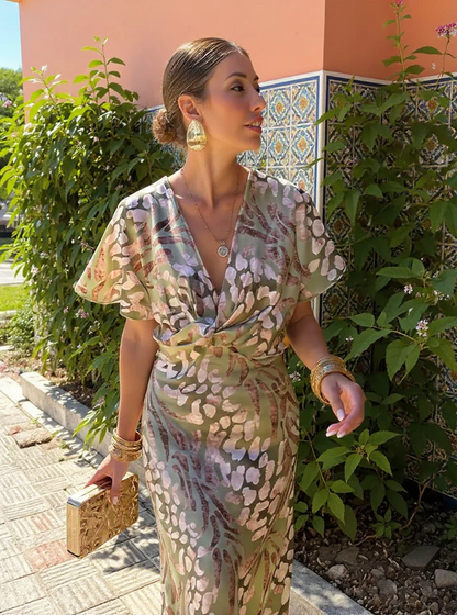 Higinia™ | Vestido Midi Estampado en Tonos Cobrizos