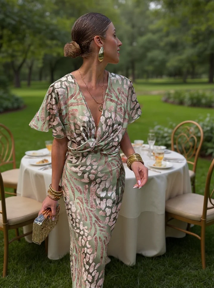 Higinia™ | Vestido Midi Estampado en Tonos Cobrizos