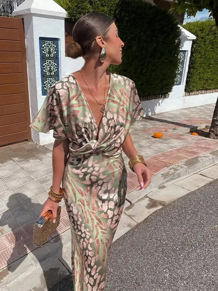 Higinia™ | Vestido Midi Estampado en Tonos Cobrizos