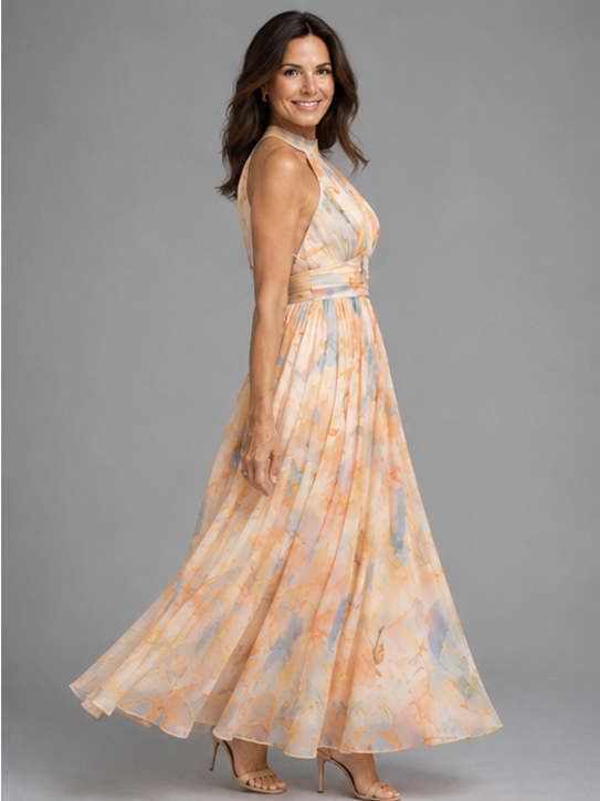Aurora | Vestido con escote halter y estampado de acuarela