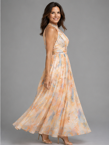 Aurora | Vestido con escote halter y estampado de acuarela
