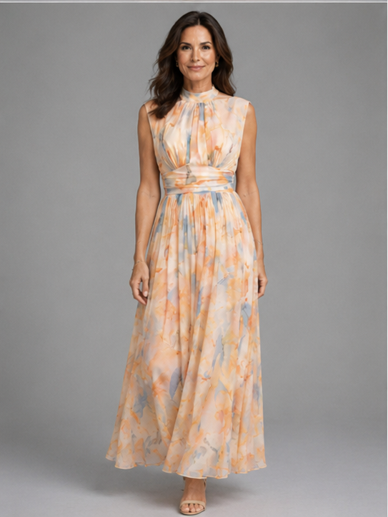 Aurora | Vestido con escote halter y estampado de acuarela