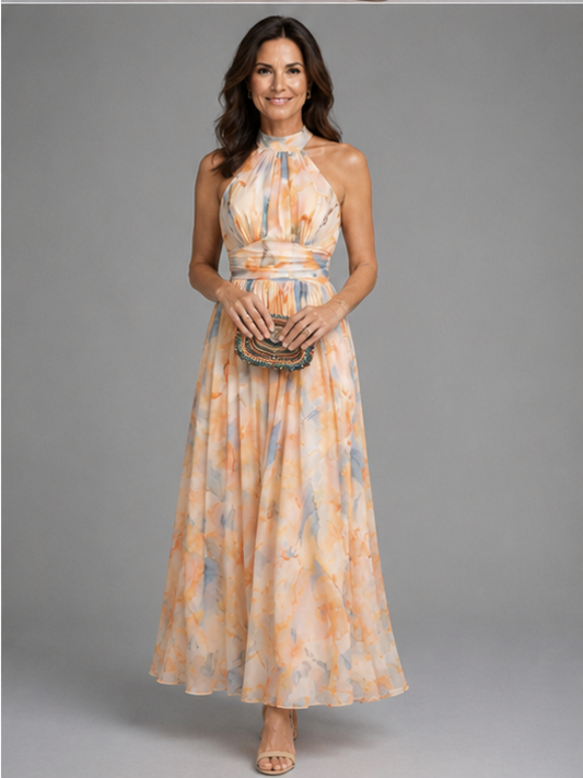 Aurora | Vestido con escote halter y estampado de acuarela