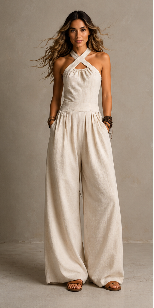 Bianca · Mono fluido con escote cruzado elegante