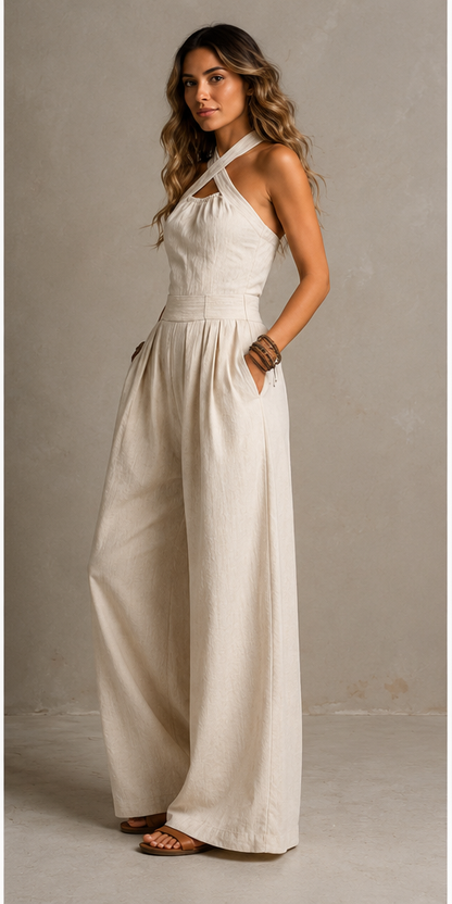 Bianca · Mono fluido con escote cruzado elegante