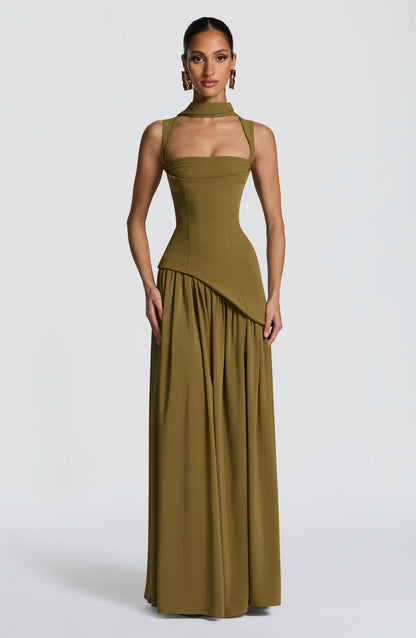 Vestido Maxi Tullulah - Verde Oliva Oscuro
