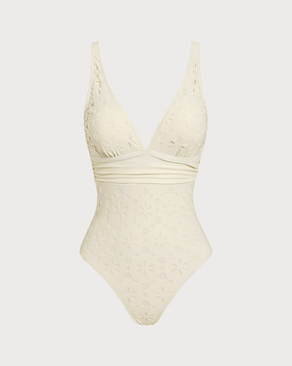 Bañador de una pieza tipo bralette en color blanco roto
