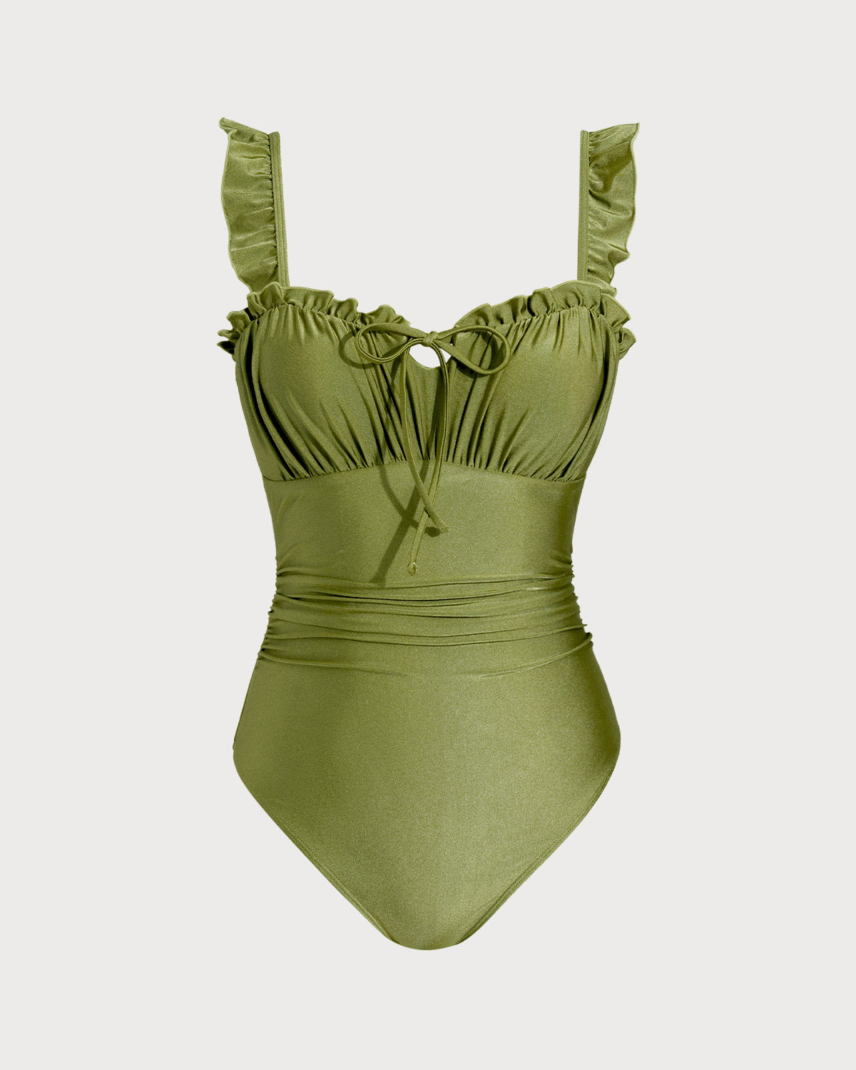 Bañador de una pieza tipo bralette con fruncidos en verde