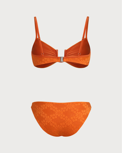 Conjunto de bikini con bralette de jacquard naranja
