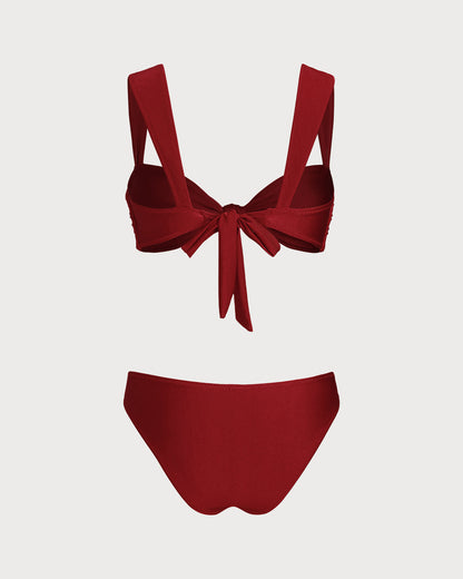 Conjunto de bikini de corte triangular rojo y cintura baja