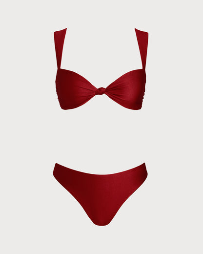 Conjunto de bikini de corte triangular rojo y cintura baja