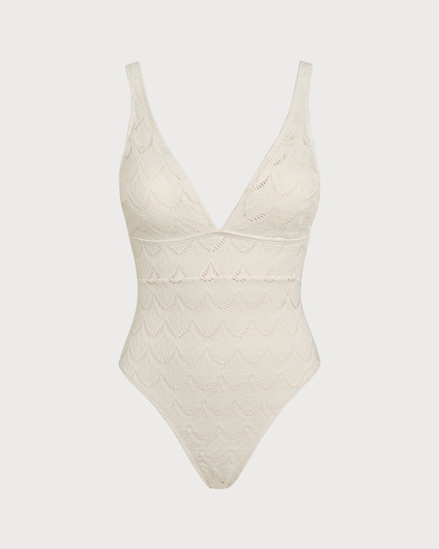 Bañador de una pieza con textura y bralette en color blanco roto