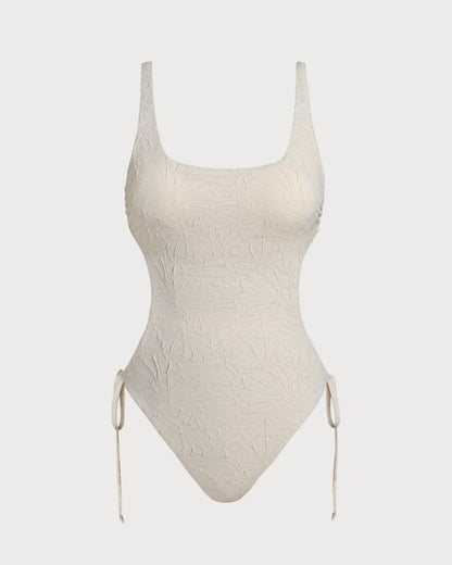Bañador de una pieza tipo bralette en color blanco roto con textura