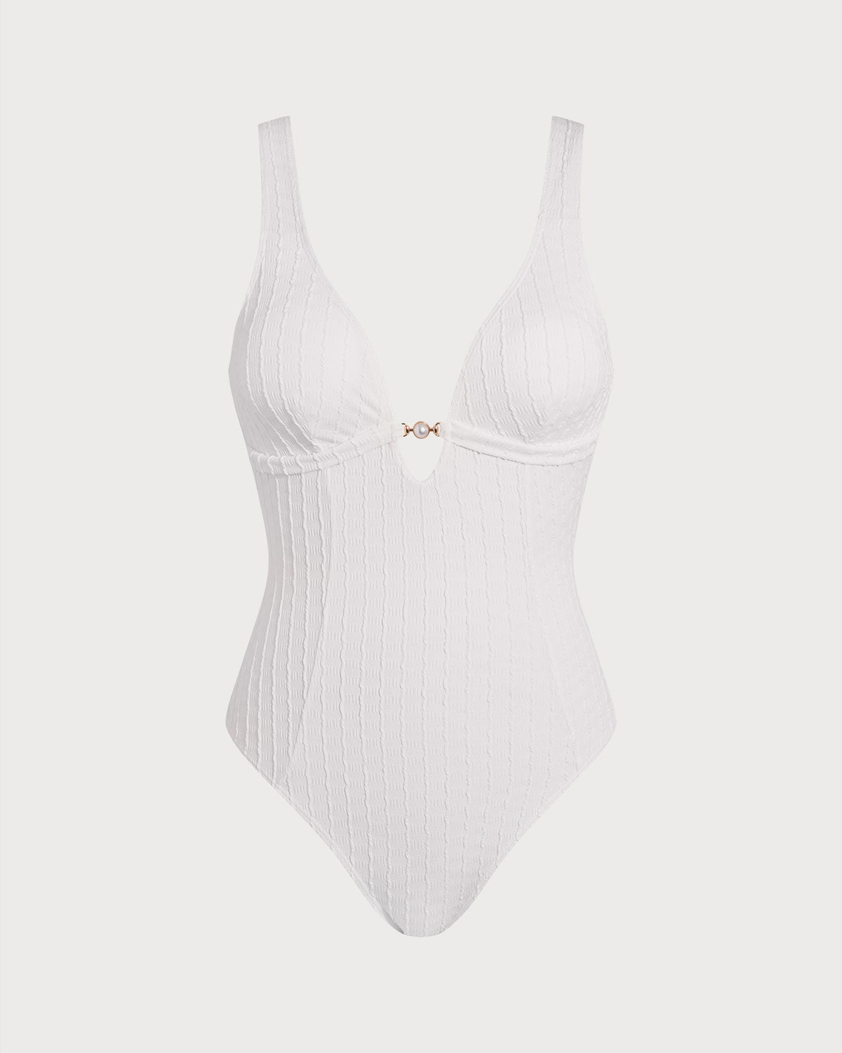 Bañador de una pieza blanco con textura y aberturas